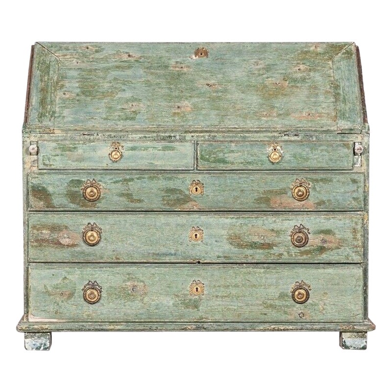 Swedish Gustavian Green Dry Scraped Bureau For Sale