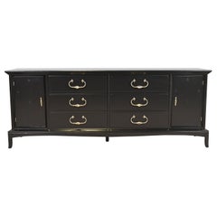 Retro Thomasville Hollywood Regency Chinoiserie Black Lacquered Dresser, Refinished
