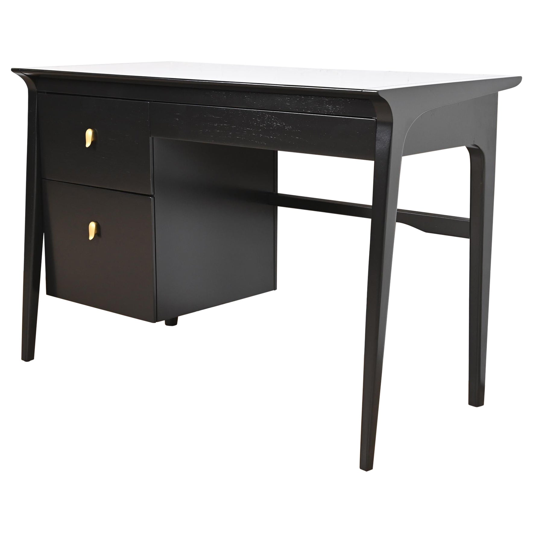 John Van Koert for Drexel Profile Black Lacquered Writing Desk, Newly Refinished