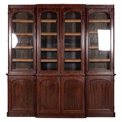 Antique Large 19th C English Mahogany Glazed Breakfront Bookcase