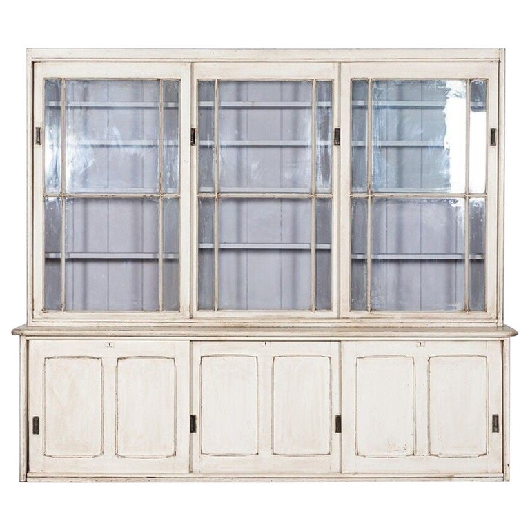 19thC Large English Pine Glazed Butlers Pantry Cabinet For Sale at