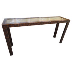 Faux Tortoise Shell Patinated Brass Top Parsons Style Console Sofa Table
