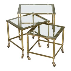 Vintage Hollywood Regency Brass & Glass Nest of Tables, 1950s
