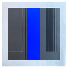 Abstrakter Farbsiebdruck von Luc Peire, geometrische Formen in Blau und Schwarz