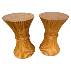 Pair of Rattan Wheat Ears Tables. Italy, 1980s