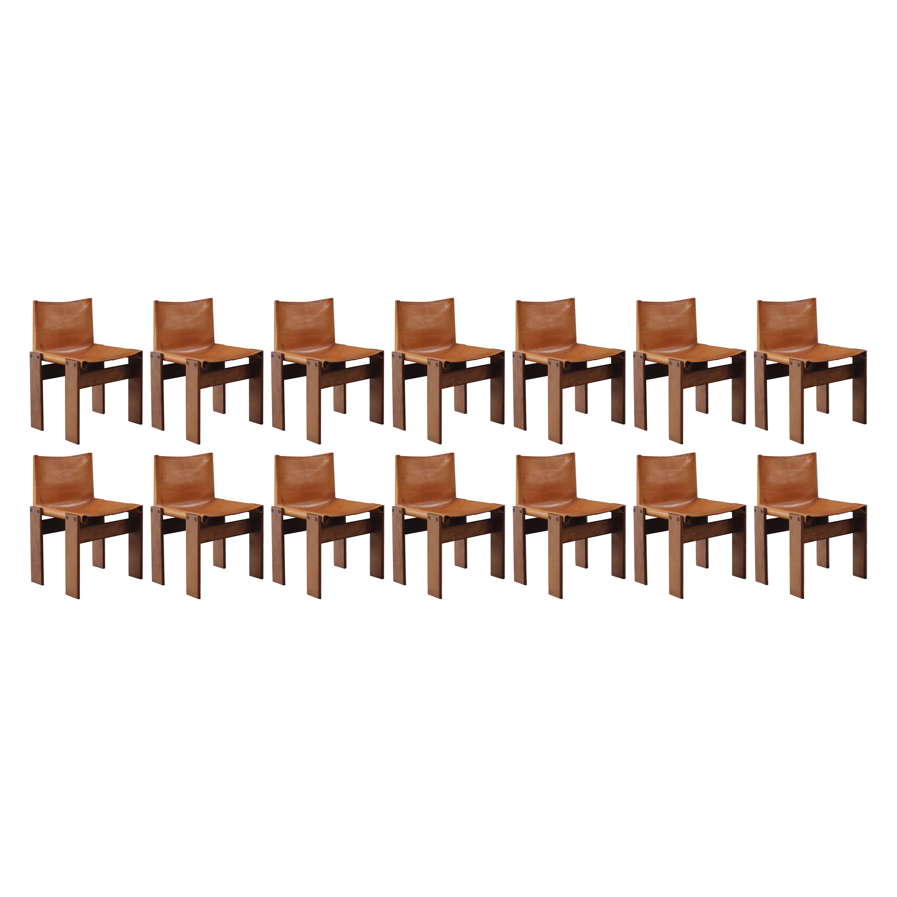 Afra & Tobia Scarpa "Monk" Dining Chairs for Molteni, 1974, Set of 14 For Sale