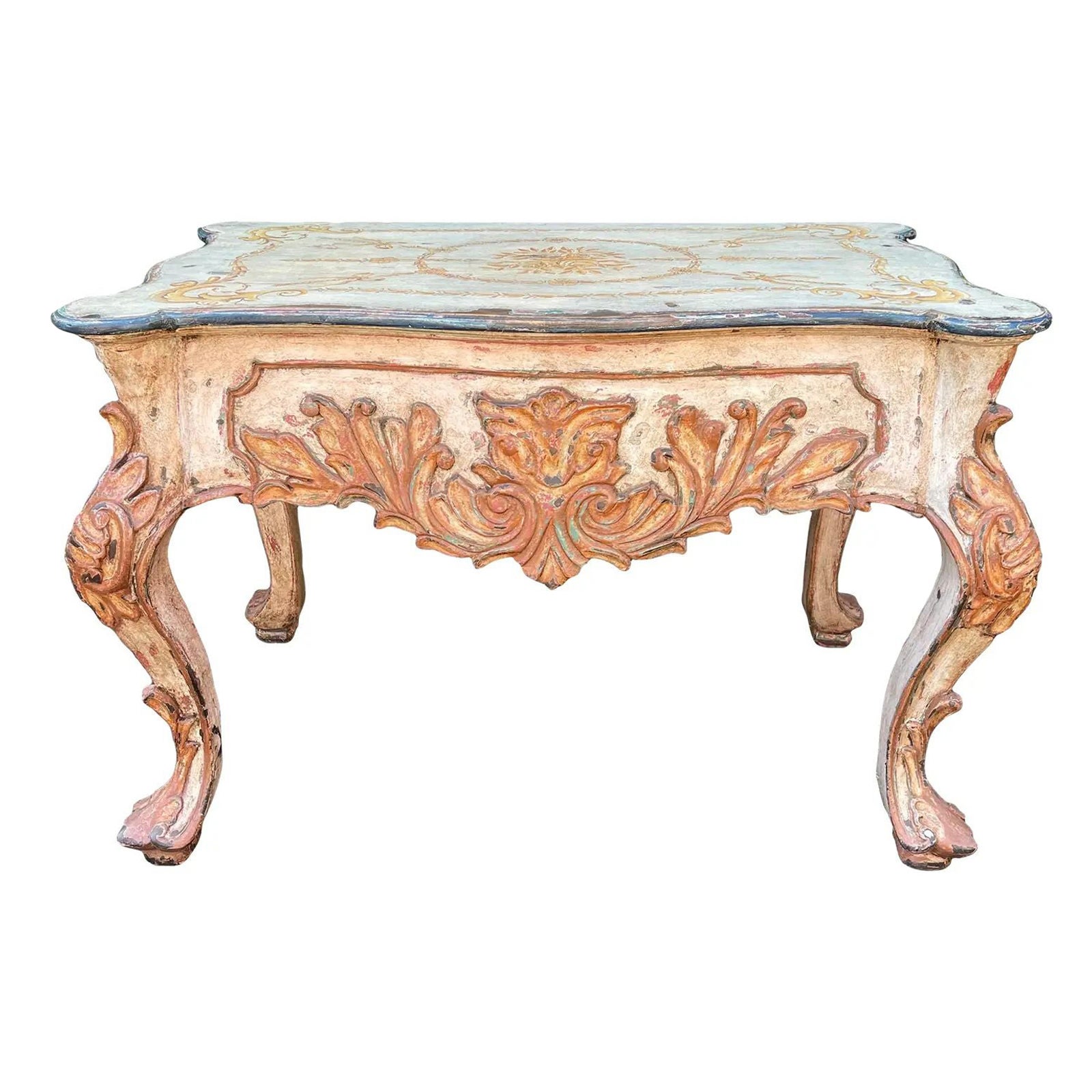Quatrain for Dessin Fournir Carved Venetian Style Italian Paint Decorated Table For Sale