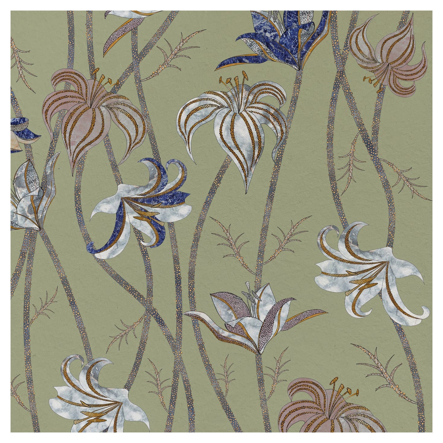 Fiori Verde Salvia Wallpaper, Racconti Collection For Sale