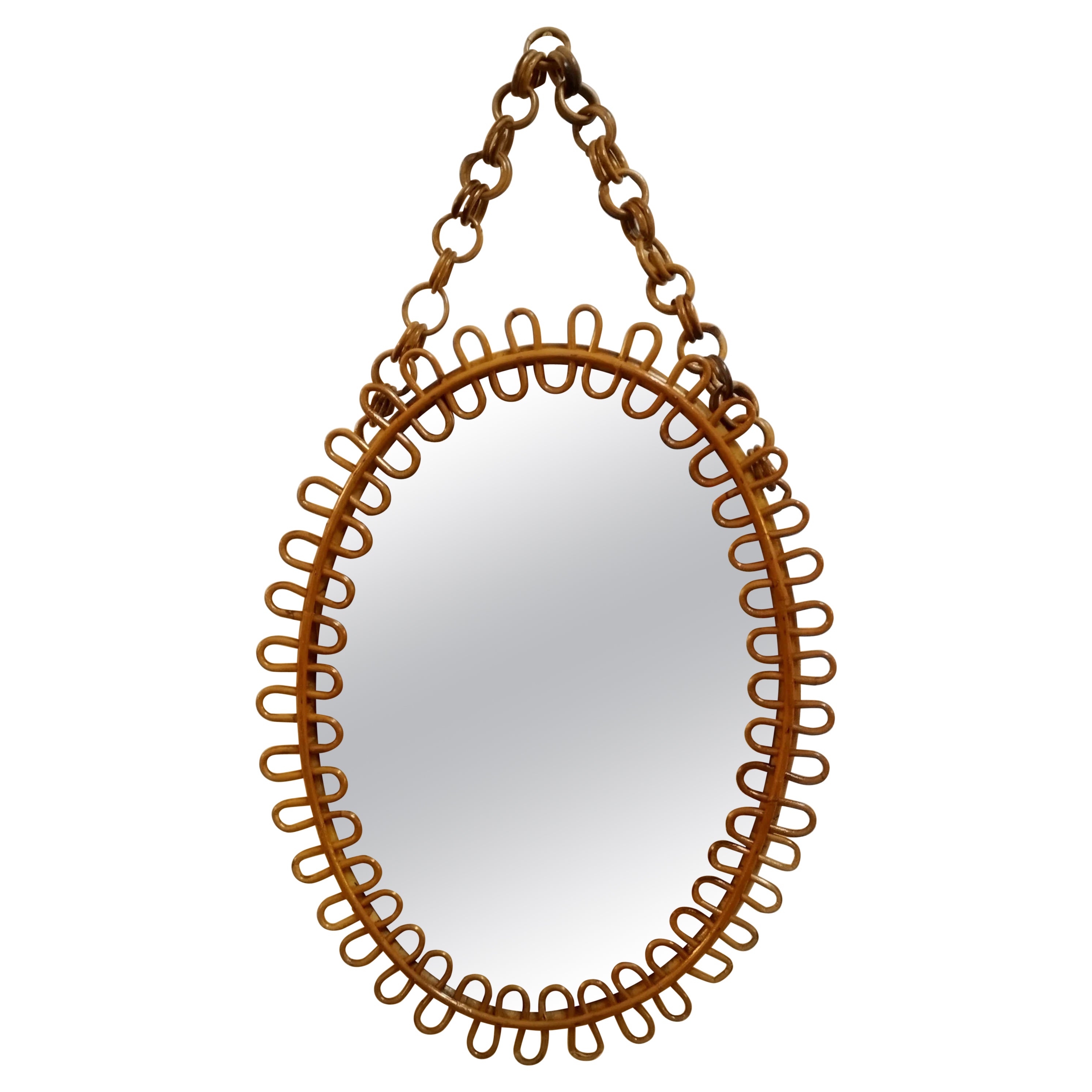 Olaf von Bohr Style Bamboo Oval Wall Mirror, Italy, 1960s