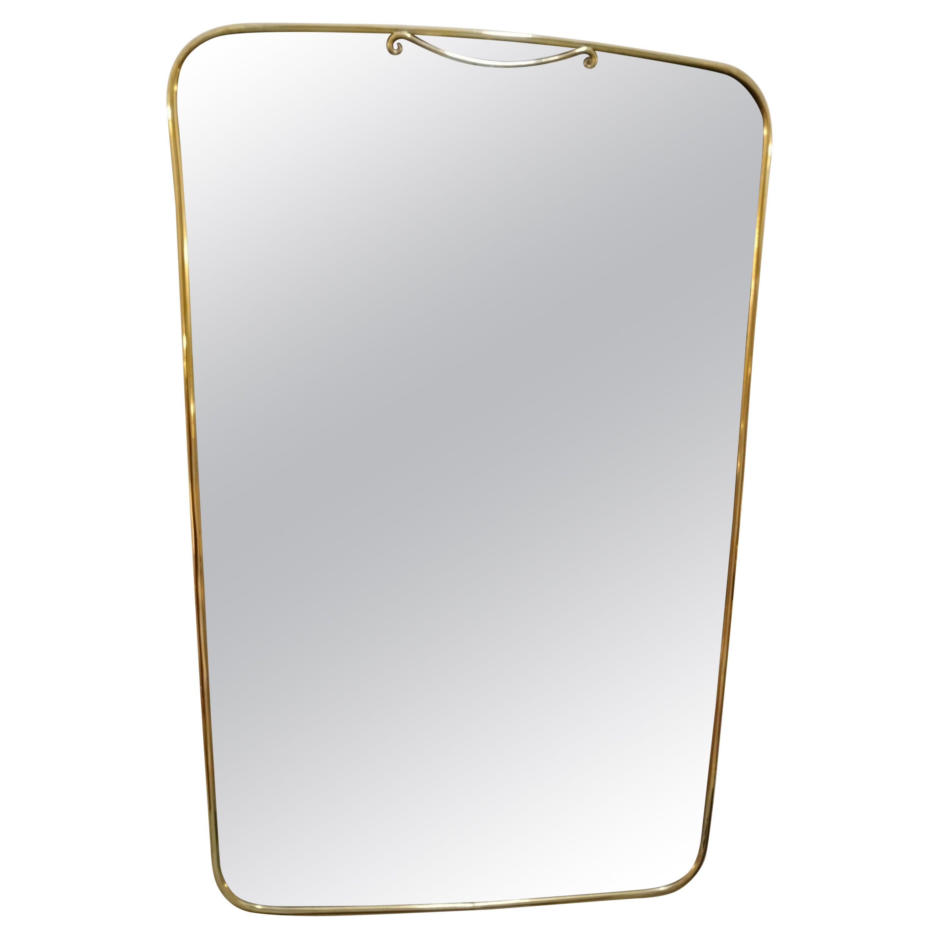 Gio Ponti Style Brass Wall Mirror, Italy, 1950s