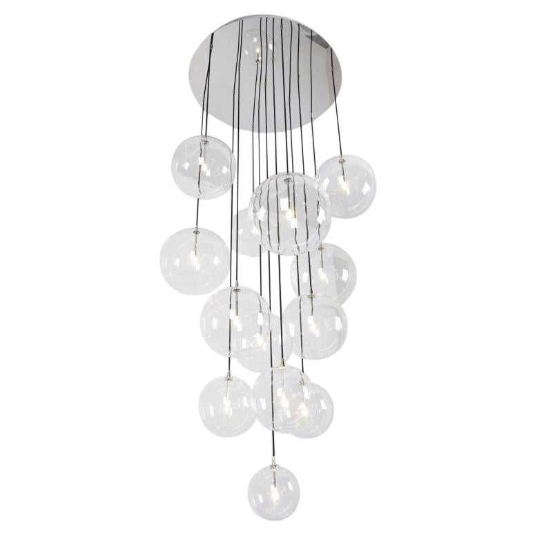 Cluster 13 Mix Polished Nickel Chandelier by Schwung For Sale