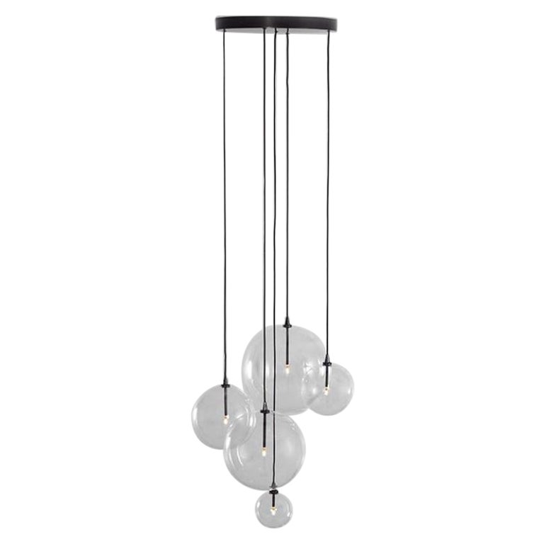 Cluster 5 Mix Polished Nickel Chandelier by Schwung For Sale