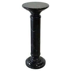 Vintage Black Marble Pedestal, Nero Marquina, Organic Neo-Classical Display