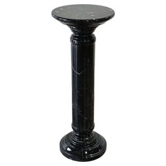 Vintage Black Marble Pedestal, Nero Marquina, Organic Neo-Classical Display 