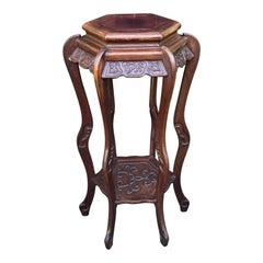 Vintage Chinese Rosewood Pedestal Plant Stand, 1910s