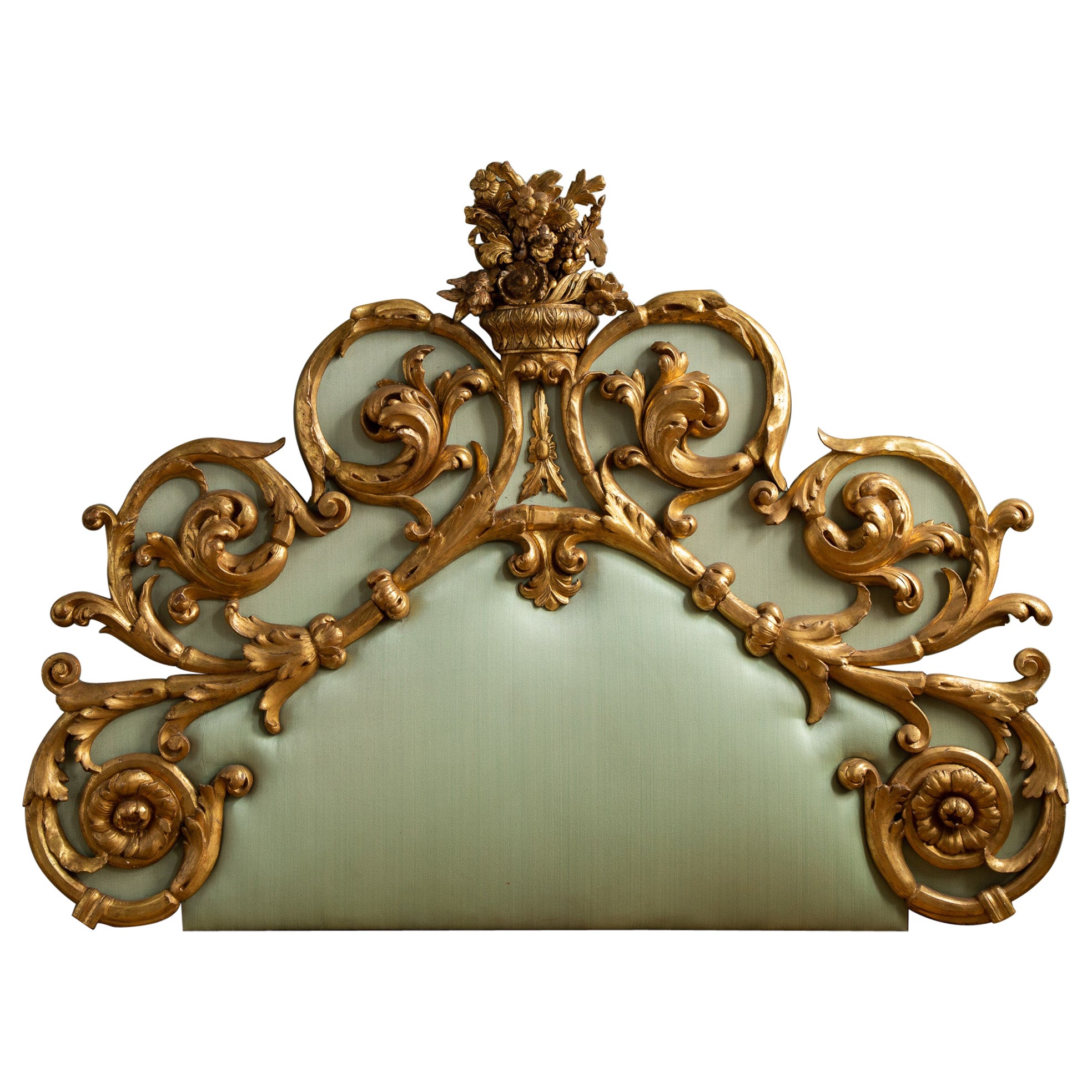 Large 19th Century Gilt wood Hand Carved Venetian Headboard In Rococo Style