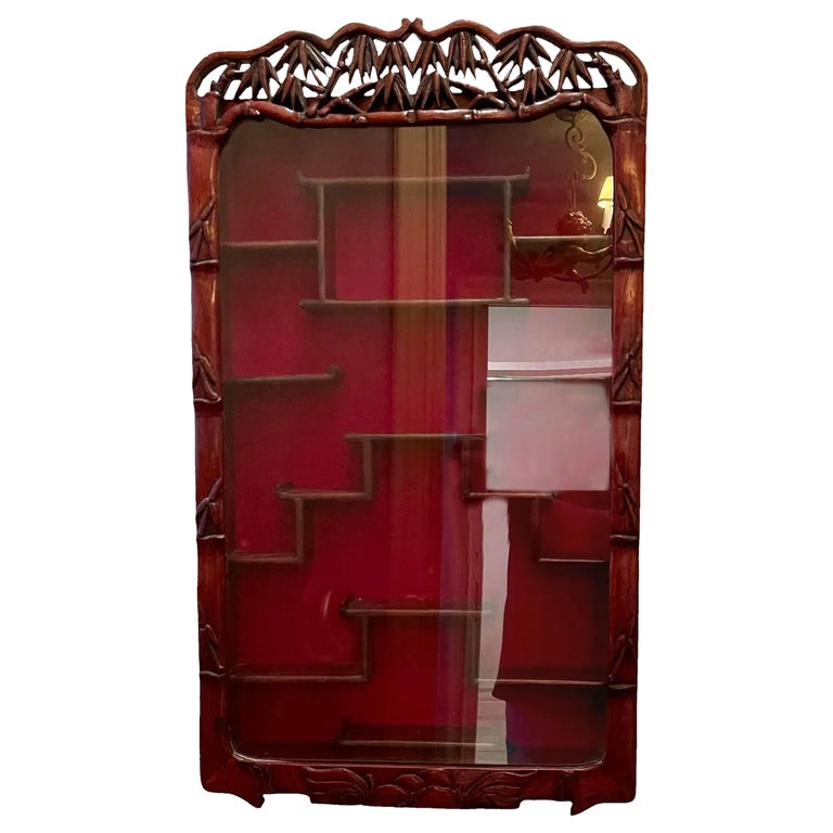 19th C Style Chinese Rosewood Wall Mounted Display Vitrine For Sale at 1stDibs