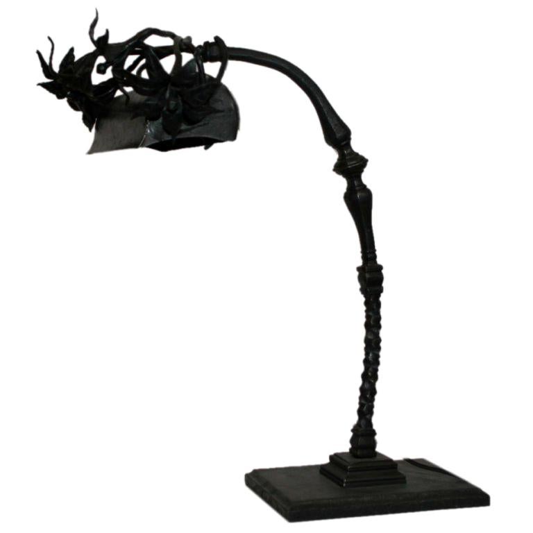 French Art Deco Handwrought Iron Table Lamp For Sale