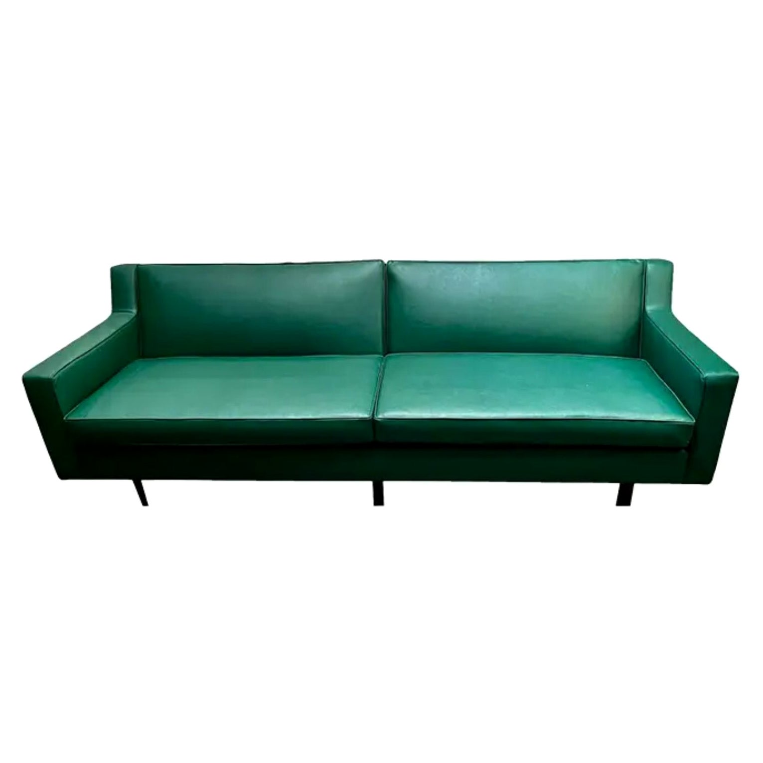 Edward Wormley Dunbar Mid-Century Modern Green Faux Leather Glamour Sofa, 1960s For Sale