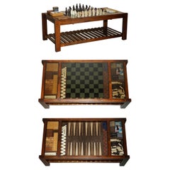 Used Military Campaign Chessboard Chess Backgammon Dominos Games Coffee Table