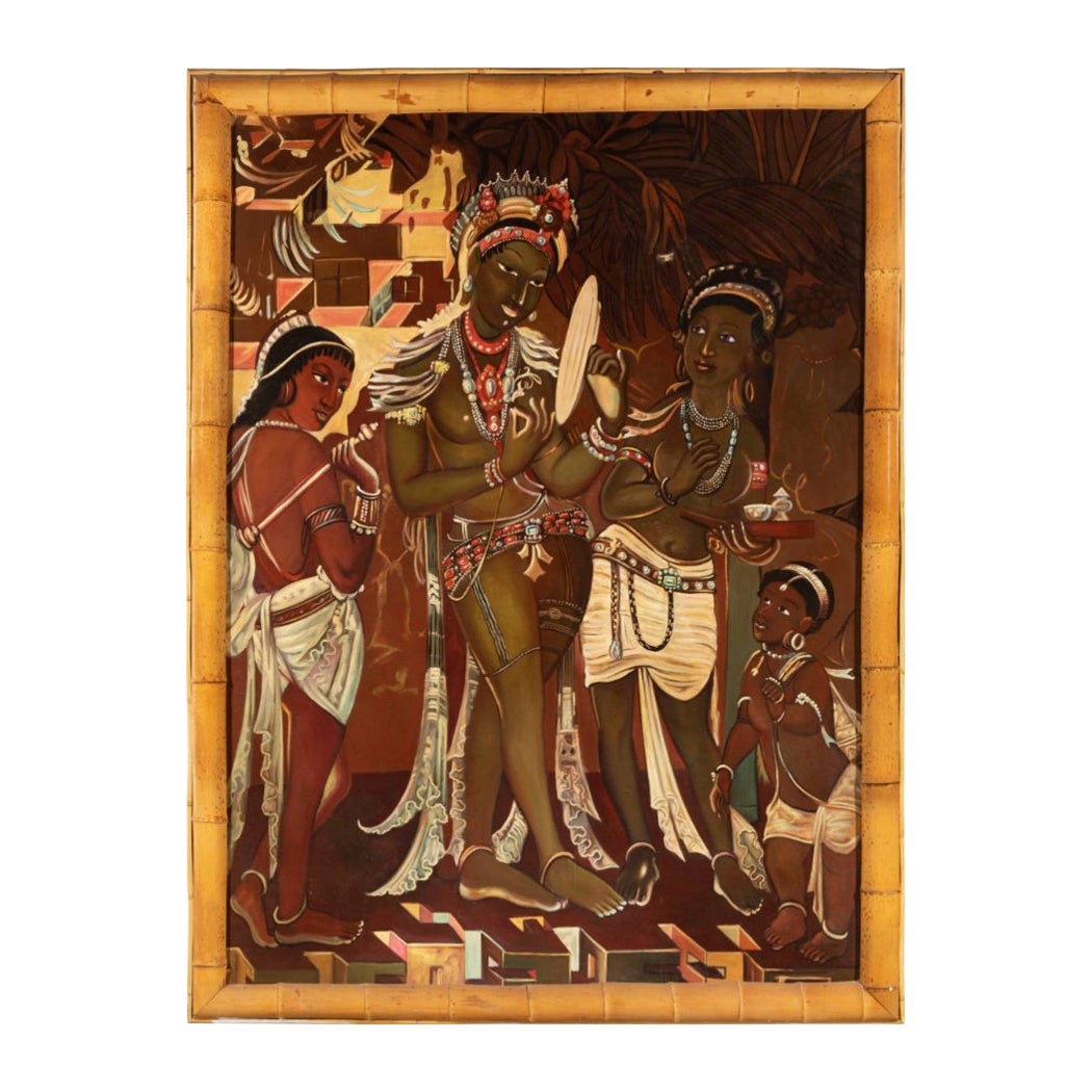 Mid-20th Century Indian School Painting "Musicians" Oil on Canvas For Sale