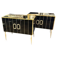 Used Murano Black Glass and Brass Side Cabinet