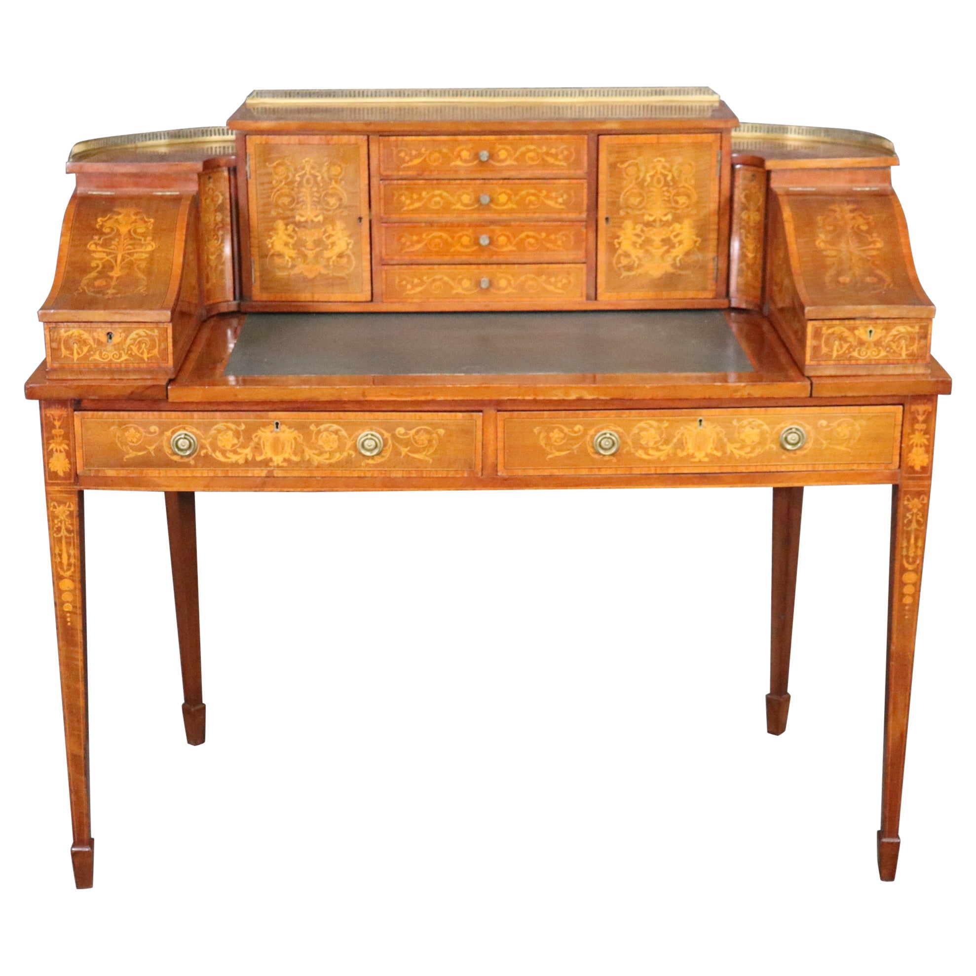 Early 20th Century Russian Brass Greek Key Inlaid Executive Desk with