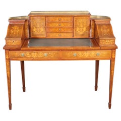 Rare Satinwood Inlaid Carlton House Desk with Business Payment Slots and 5 Keys