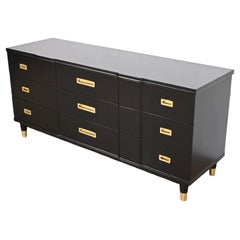 John Widdicomb Hollywood Regency Black Lacquered Dresser, Newly Refinished