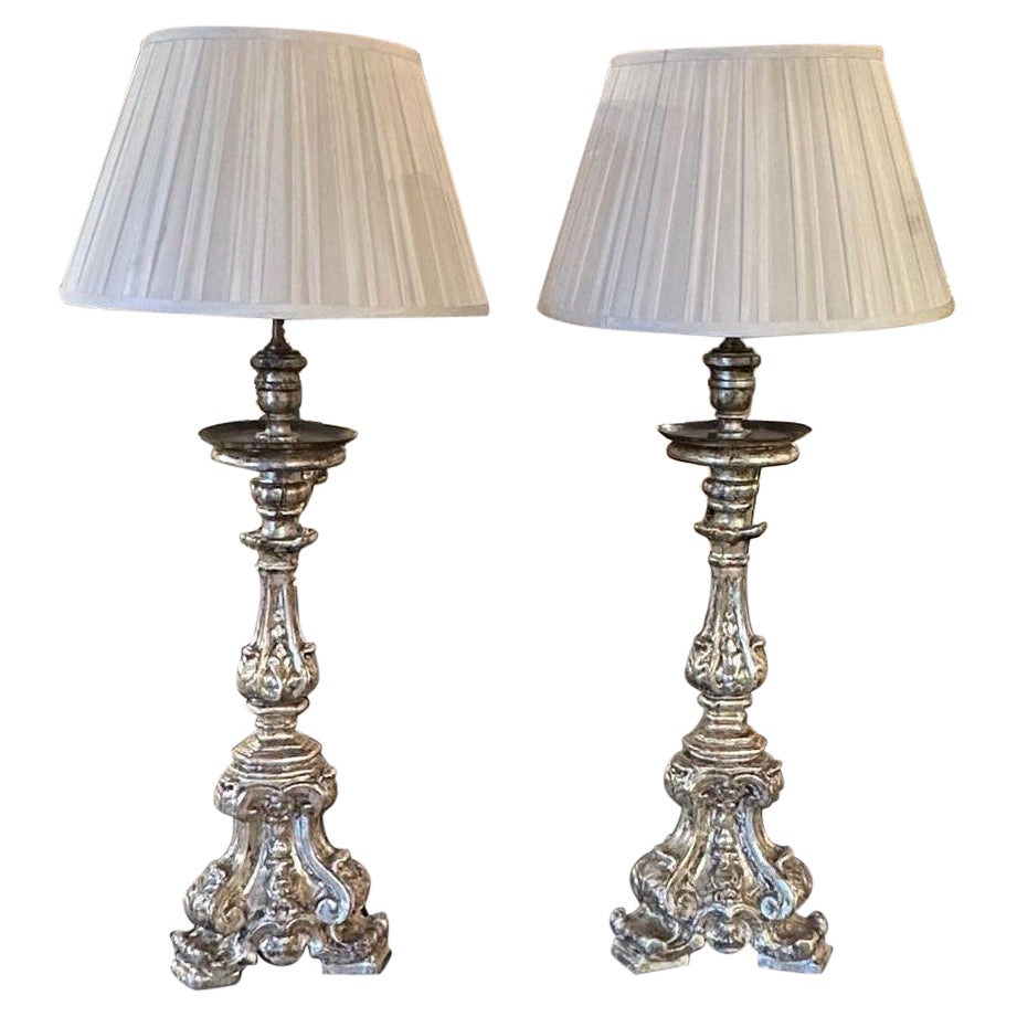 Pair of Italian Silver Gilt Lamps
