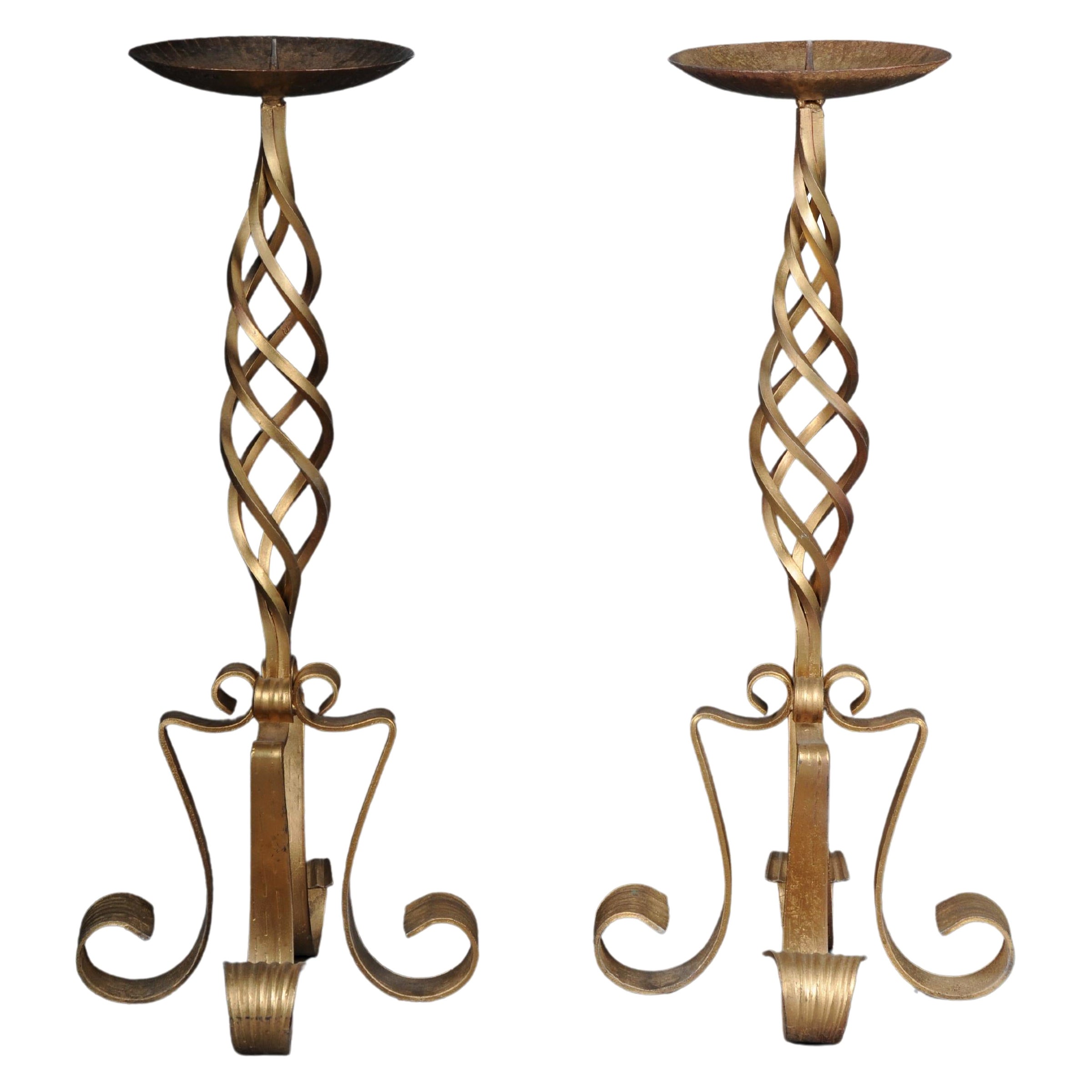 Fancy Torchères/Candlesticks in Gilded Cast Iron