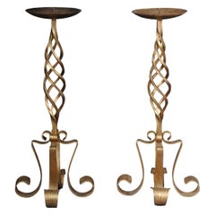 Fancy Torchères/Candlesticks in Gilded Cast Iron