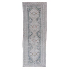 Vintage Turkish Oushak Rug with Central Medallions in Cream and Light Green