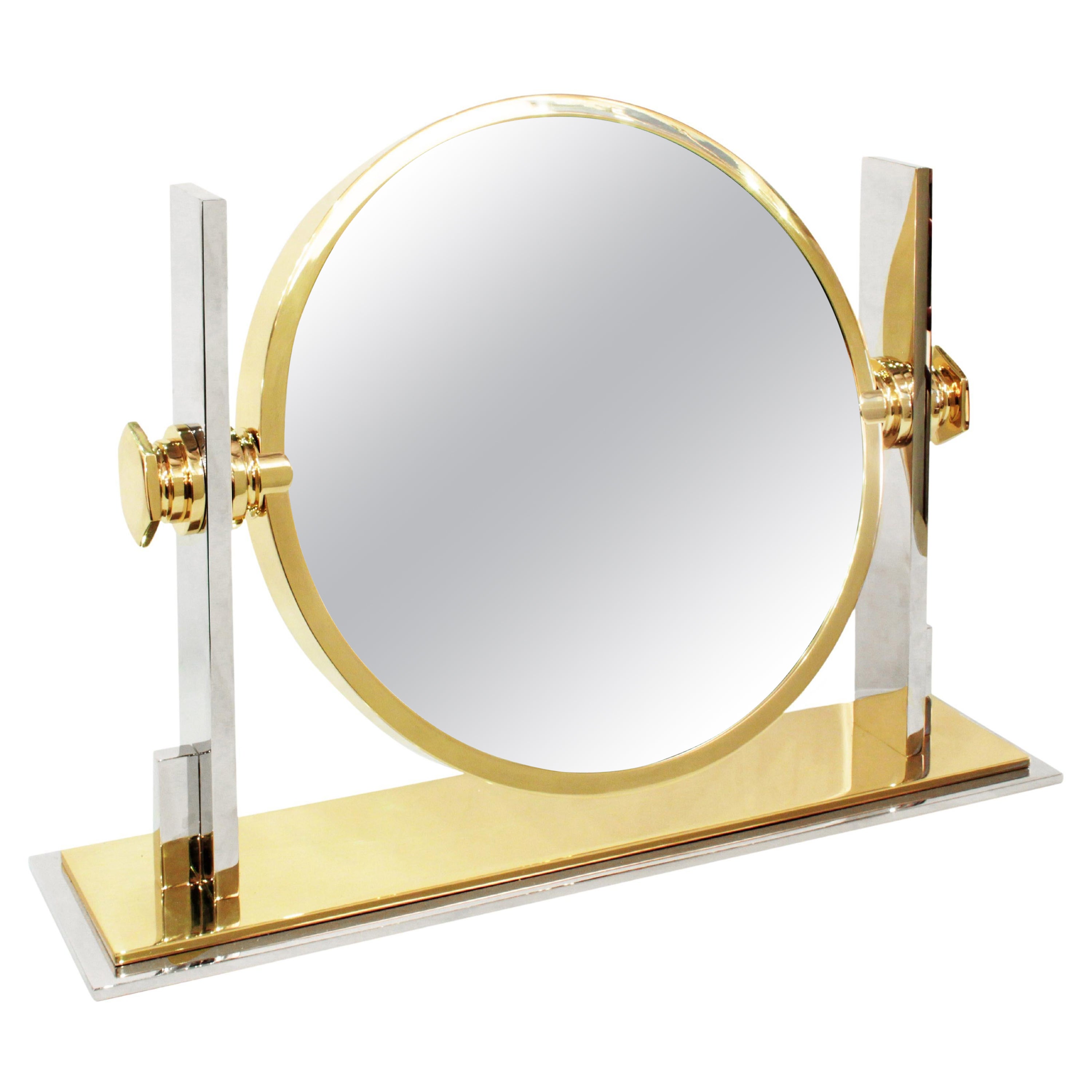 Karl Springer Fine Large Vanity Mirror in Polished Brass and Chrome 1980s