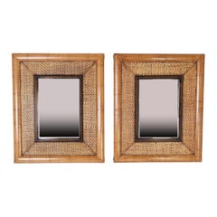 Pair of Bamboo and Grasscloth Wall Mirrors