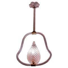 Lampe à suspension Barvovier et Toso rose, verre de Murano, années 1950