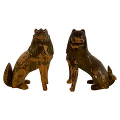 Chinese Painted Wood Foo Lion Guardians Circa 19th Century