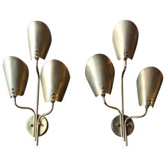 Pair of Paavo Tynell Brass Wall Sconces for Lightolier, 1950s