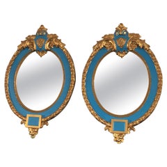 A Pair Louis XV Oval Giltwood Crested Mirror France 1900s