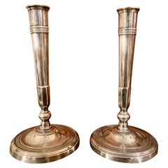 19th Century Pair of Directoire Silver metal
 Bronze Directoire Candlesticks