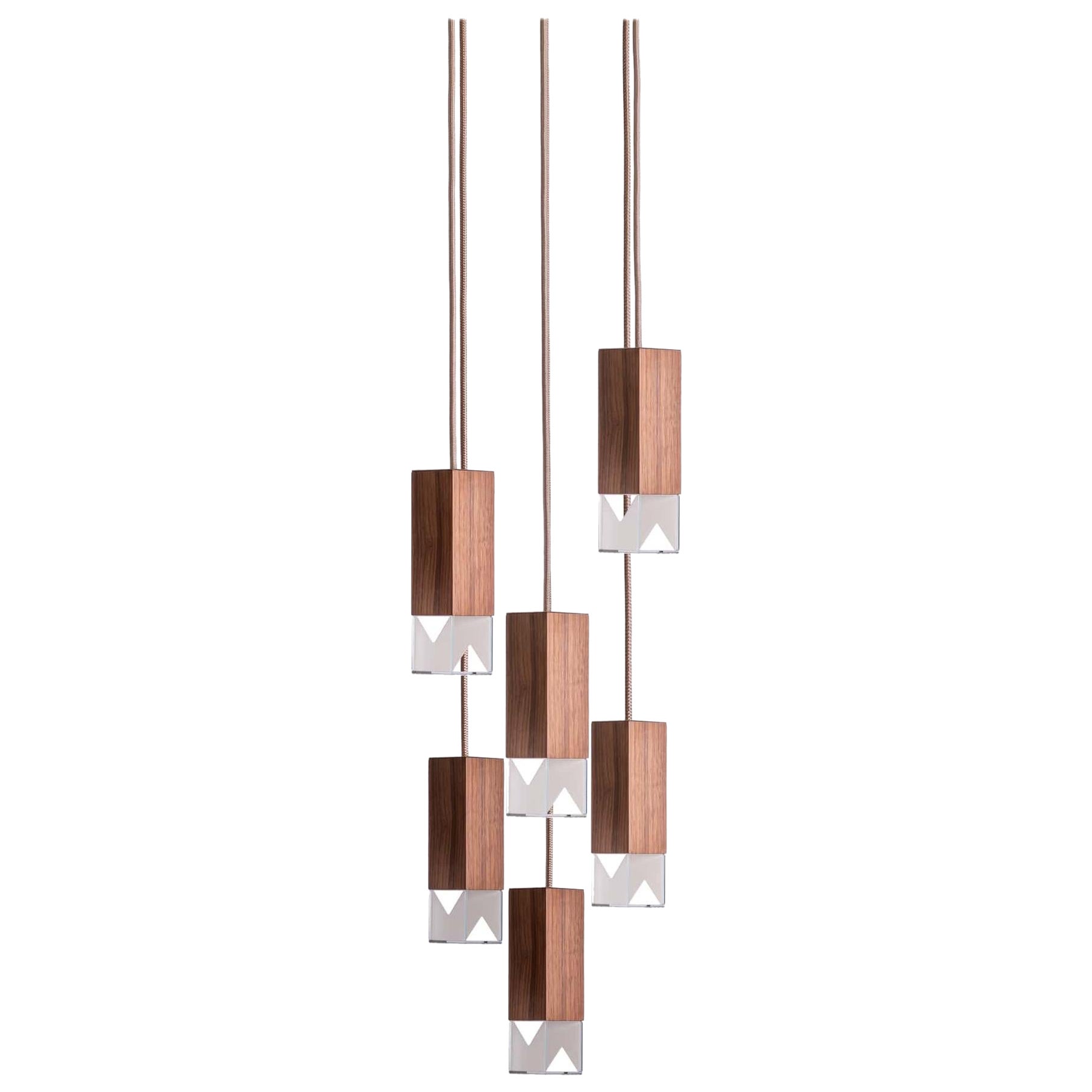 Lamp One 6-Light Chandelier in Walnut by Formaminima For Sale