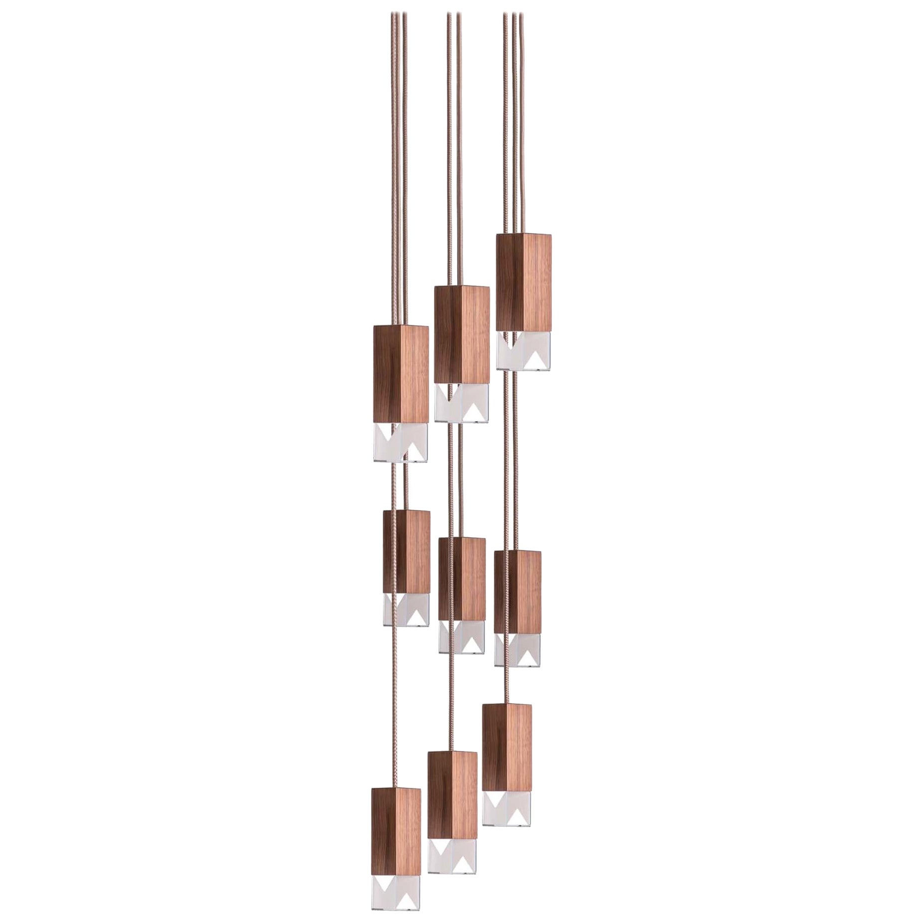 Lamp One 9-Light Chandelier in Walnut by Formaminima For Sale
