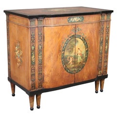 Fine Paint Decorated Adams Style Satinwood and Mahogany Commode Buffet