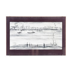 Drawing "Banks of Rhein" Coal on Paper, 67, Artist Unknown, Signed "SVZ"