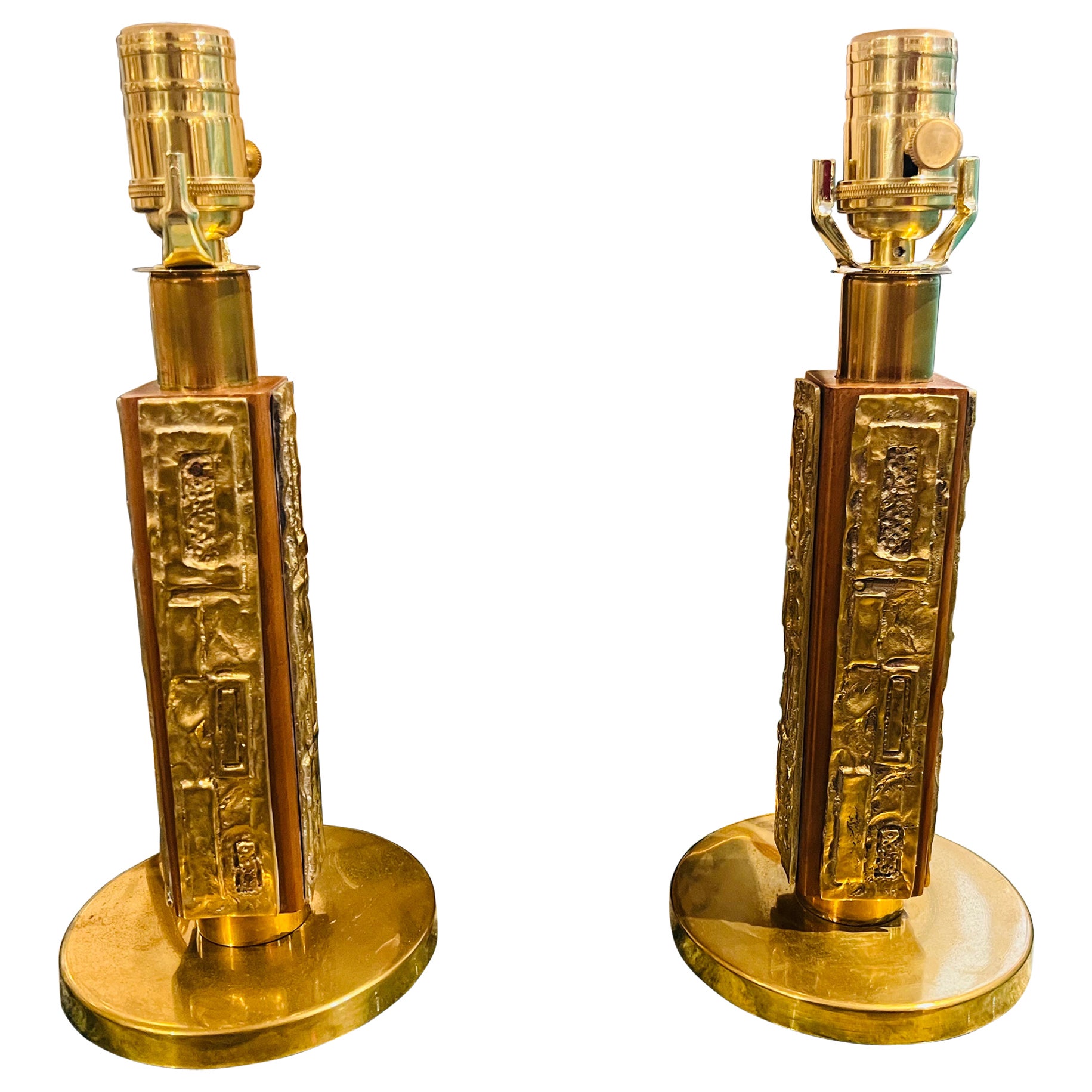 Pair of Angelo Brotto Esperia Bronze 1970 Italian Mid Century Table Lamps
