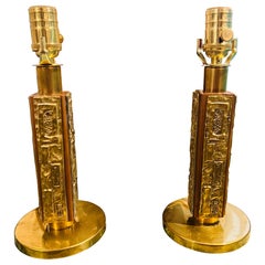 Vintage Pair of Angelo Brotto Esperia Bronze 1970 Italian Mid Century Table Lamps