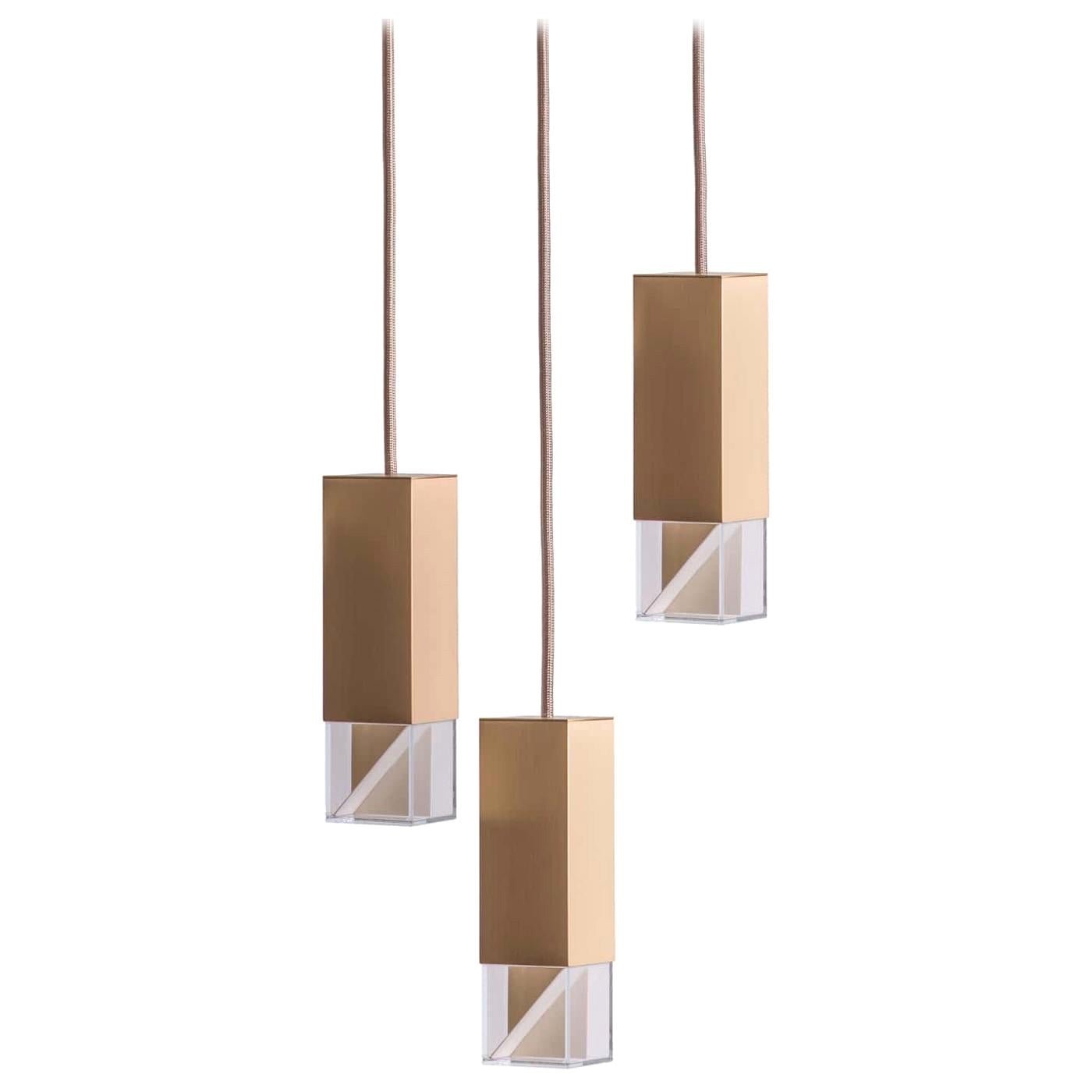 Lamp One Trio Chandelier in Brass by Formaminima For Sale