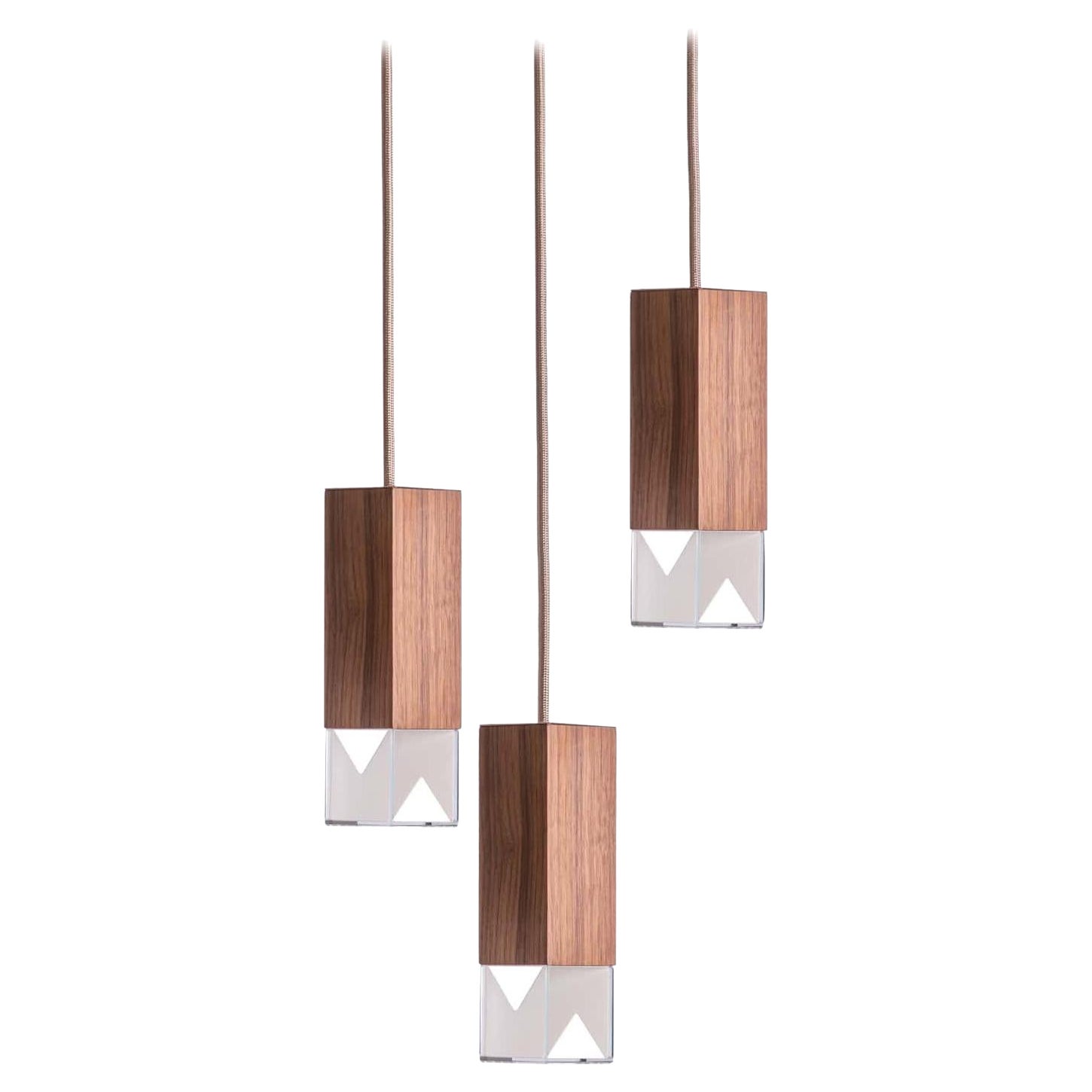Wood Trio Chandelier in Marble by Formaminima For Sale