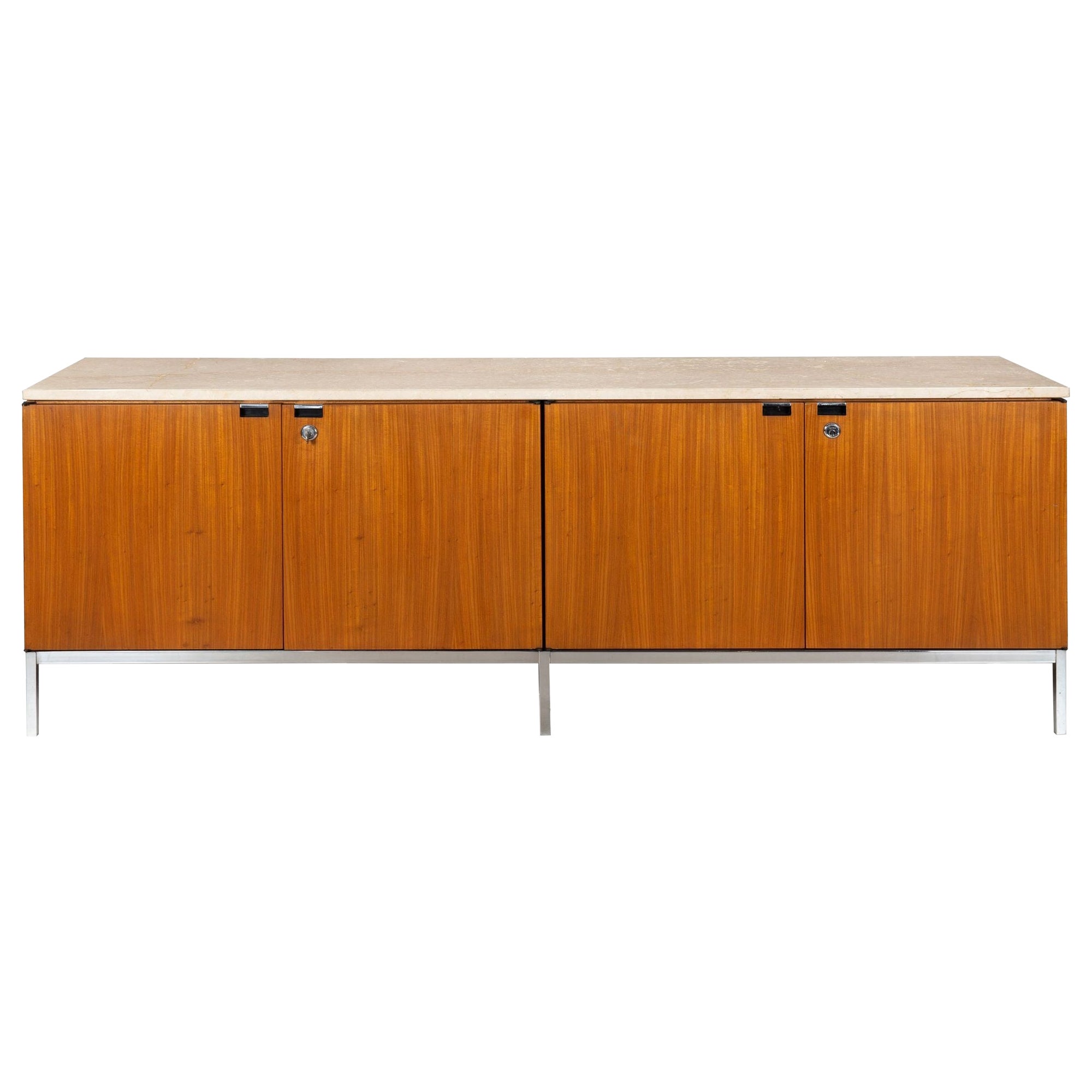 Vintage Knoll Marble and Teak Double-Sided Credenza Cabinet