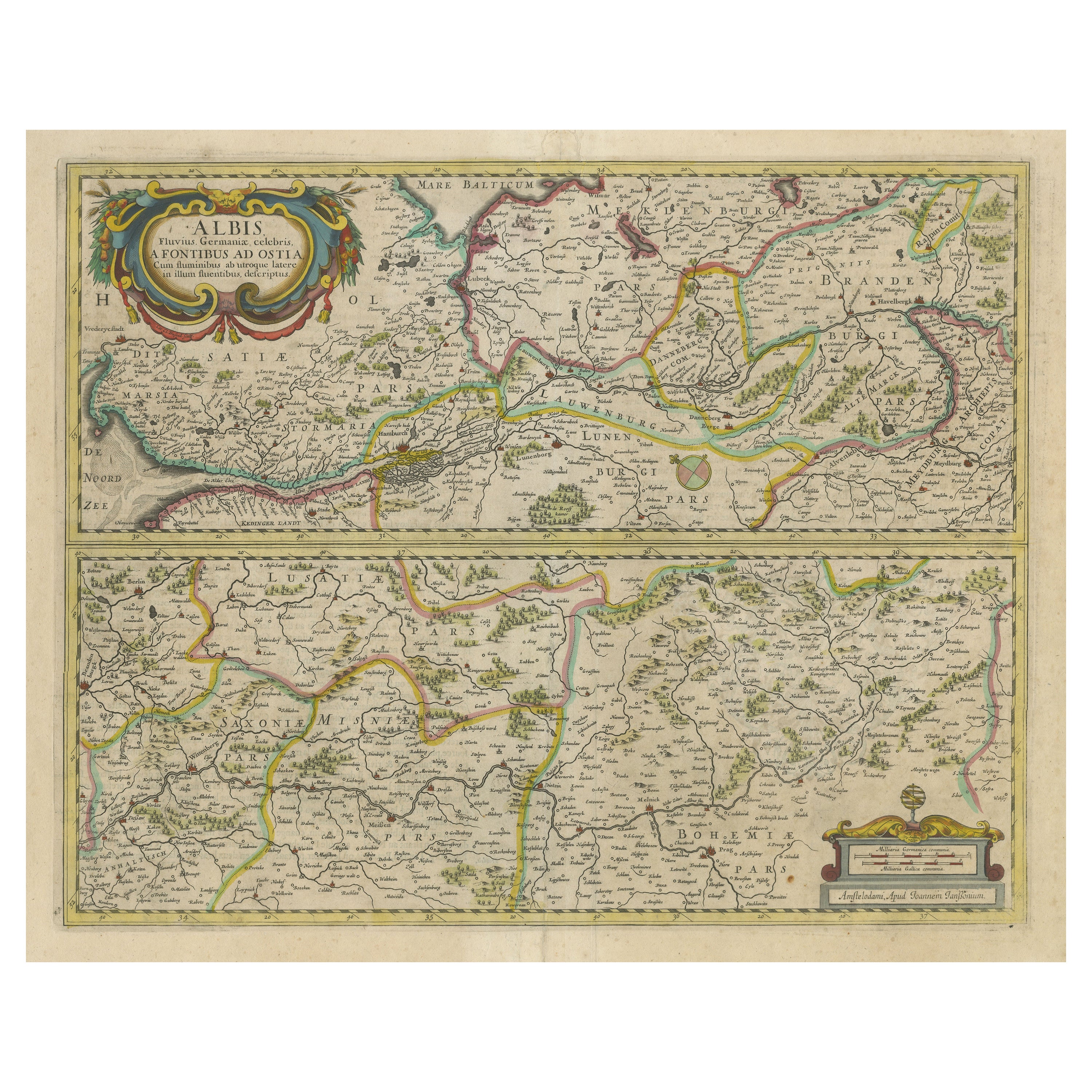 Antique Map of the of the Course of the Albis River 'or Elbe River' For Sale